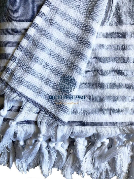 Navy one side terry towel one side fabric Turkish beach towel